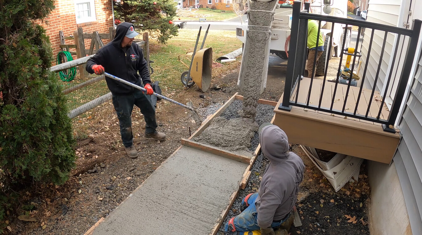 Professional concrete installation showing proper grading and base preparation in Fontana, CA